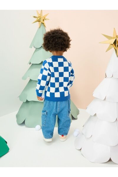 Next Baby Pulover tricotat din bumbac albastru cobalt cu model Moș Crăciun