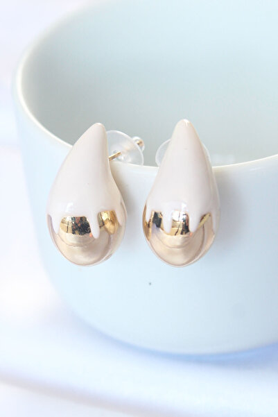 Clariss Minimal White Enamel Double Color Drop Earrings