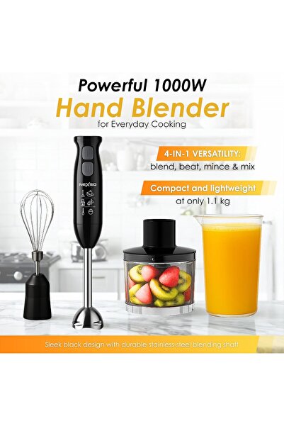 NEXSO 4-in-1 Hand Blender – Powerful Stick Blender with 860ML Chopper, 600ML Beaker, Egg Whisk & I