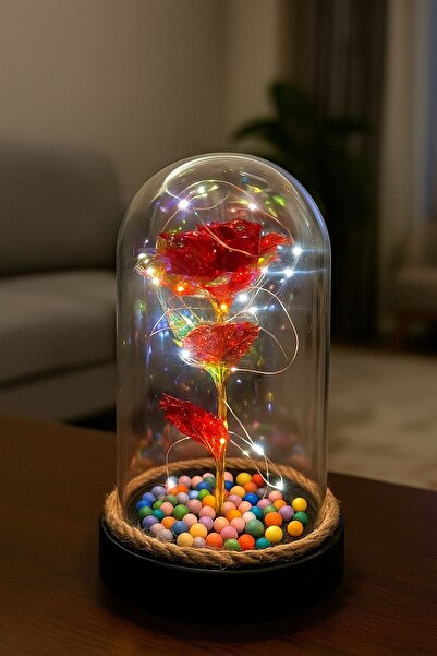 LUPHİRA Kırmızı Sonsuzluk Gülü Ledli Fanus İçerisinde Özel Günler İçin