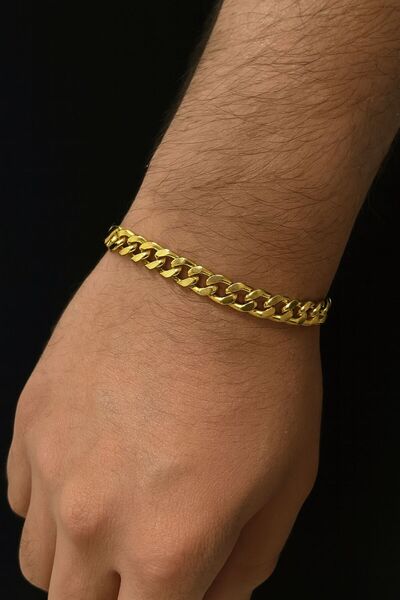 Jaida Moda Men's Gold Crushed Chain Model Stainless Steel Bracelet – 20 cm