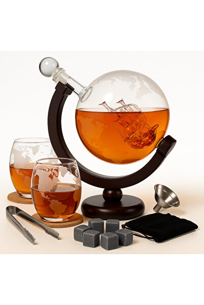 TnsAround Whiskey Decanter Set, Glass, 2 Glasses and Accessories Included, 850 ml, Wood