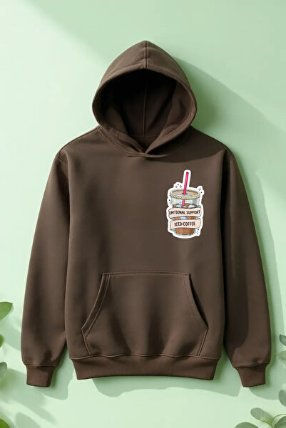 Vordevia Hanorac Iced Coffee cu imprimeu Cotton 3 Thread O supradimensionat