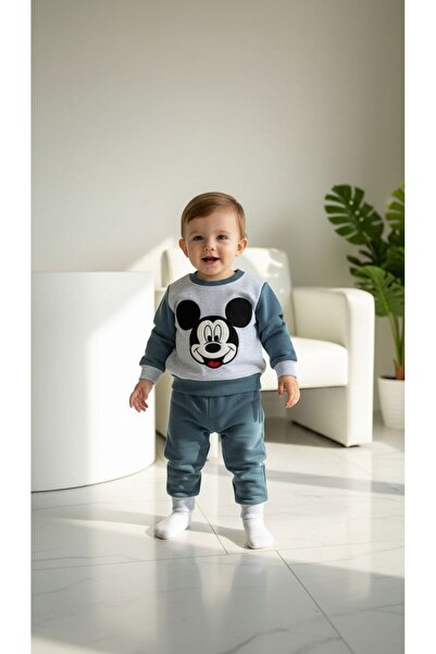 Doriva kids Mickey Mouse Baskılı Erkek Bebek Eşofman Takımı - Mavi