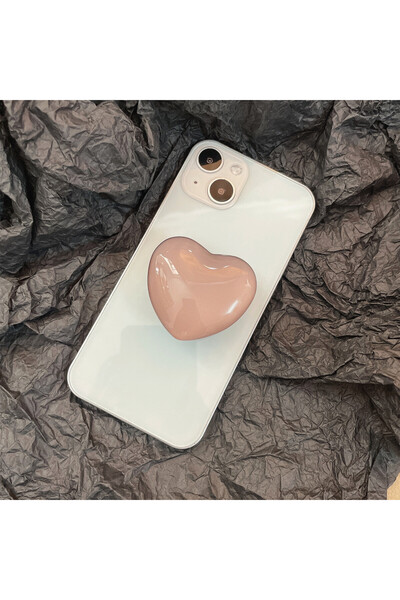 EDELFU Popsocket Yapışkanlı Açık Kahve Kalp Telefon Tutacağı Kalp Şekilli Akrilik Yüzey Parmak Tutucu