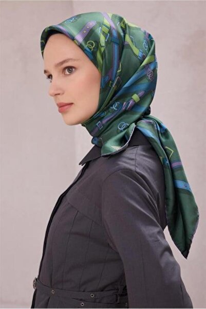 Belli Eșarfă din mătase pură Tivil IST 4200 - 80 model geometric verde