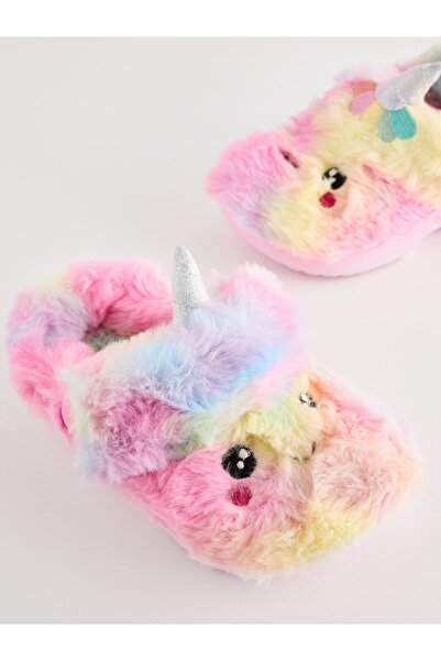 Next Baby Ροζ βελούδινες παντόφλες με σχέδιο μονόκερου/ Παντόφλες για το σπίτι