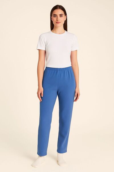 LinaByUgurr Blue Fleece Pajama Bottoms Women's Thick Winter Anti-Pilling No Pocket Elastic Warm Soft and Comfortable Pajamas