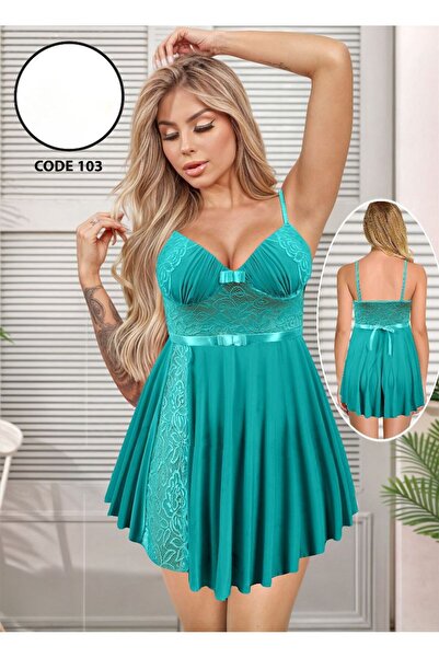 TREN Elegant Lace Babydoll Nightgown - Short Sleepwear with Silk Bow - Women's Intimate Lingerie