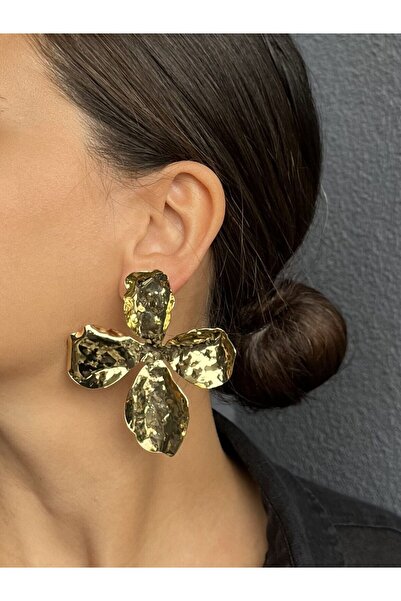 nunu takı Large Earrings with Leaf Pattern