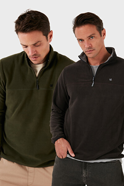 Buratti Slim Fit Anti-Pilling Non-Pilling Bato Collar Raised 2-Pack Fleece Men's Polar 5906