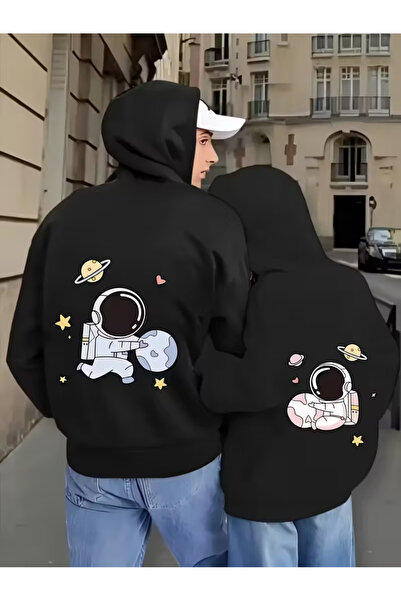 NEVERMIND Set de hanorace negre cu tematică astronaut pentru cuplu iubit – bu...