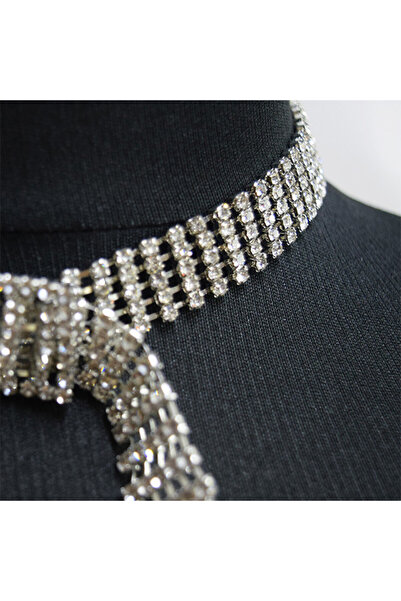 velve Choker necklace with semi-precious stones, at the base of the neck, silver, CK012