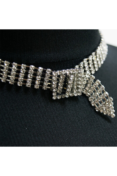 velve Choker necklace with semi-precious stones, at the base of the neck, silver, CK012