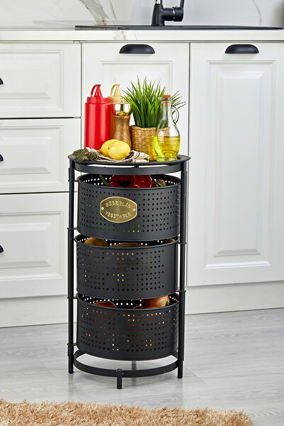 Genel Markalar Metal Sebzelik Meyvelik, Yuvarlak Mutfak Rafı, Çok Amaçlı Patates Soğan Sepeti