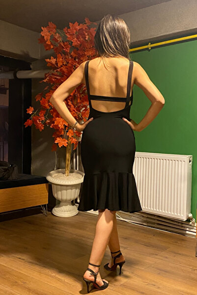 Due Stelle Askılı Sırt Dekolteli Volan Etekli Esnek Kumaş Tango Elbisesi