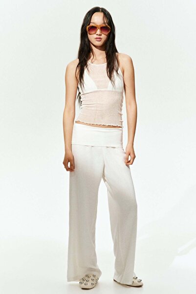 H&M Foldover-waist linen-blend trousers