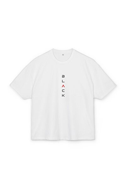 LORVEX Tricou supradimensionat unisex din bumbac – Imprimeu vertical negru