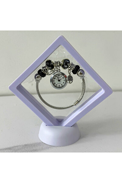 velve Ceas elegant Silver VSH cu pandativ, margele tip Murano si bratara reglabila, Lila