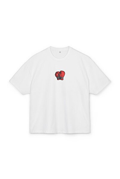 LORVEX تي شيرت قطني كبير الحجم للجنسين – طباعة قفازات الملاكمة