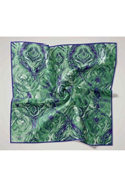 Silk Home Yeşil, Çivit Mavi, Koyu Yeşil Geometrik Desen Tivil İpek Eşarp IST ...