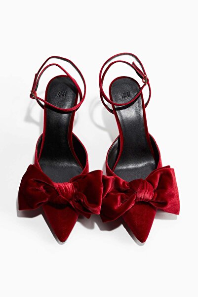H&M Bow-detail velour court shoes