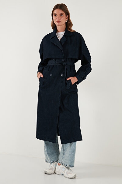 Lela Cotton Oversize Double-Breasted Collar Buttoned Belted Trench Coat Trench Coat 6830094