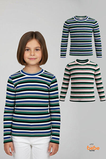 Trend Bebe Butik Set de 2 body-uri elastice cu dungi pentru fete – Body cu mâ...