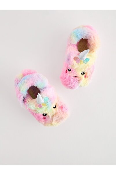 Next Baby Pink Plush Unicorn Patterned Slippers/ House Slippers