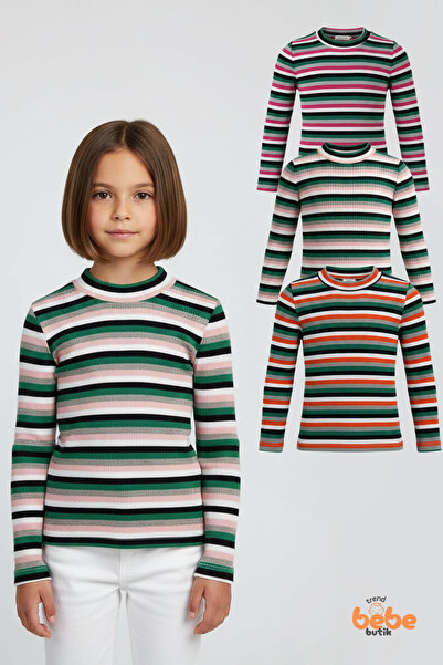 Trend Bebe Butik Set de 3 body-uri pentru fete, cu mâneci lungi, cu dungi col...