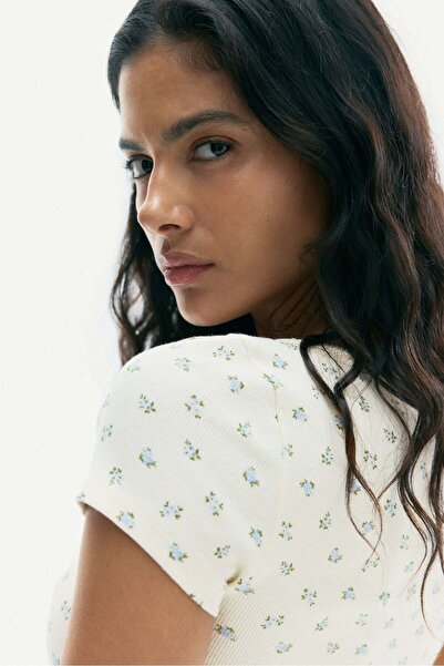 H&M Picot-trimmed ribbed T-shirt