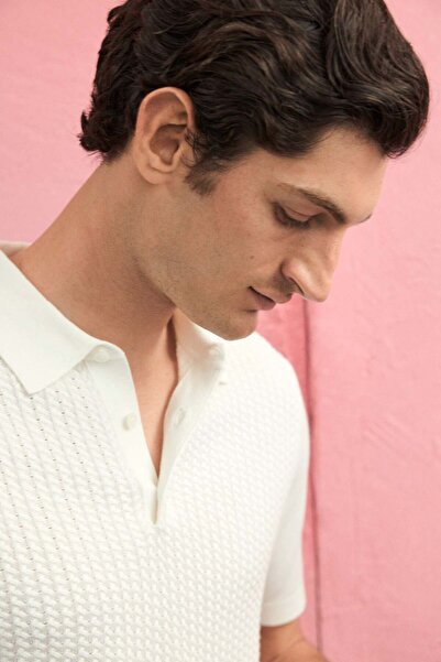 H&M Slim Fit Cable-knit polo shirt