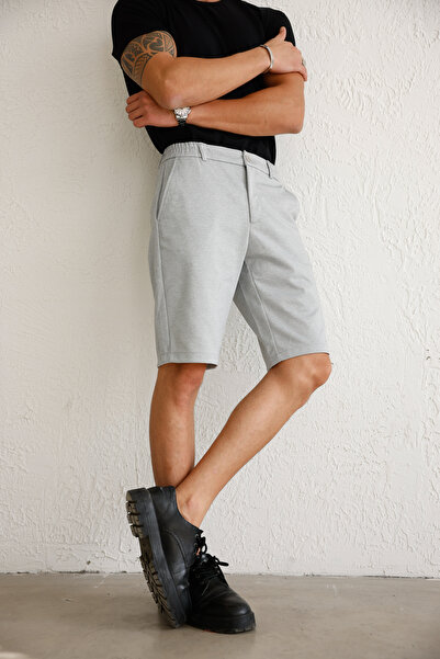 BRACCAS Men's Comfortable Cut Gray Shorts with Elastic Waist