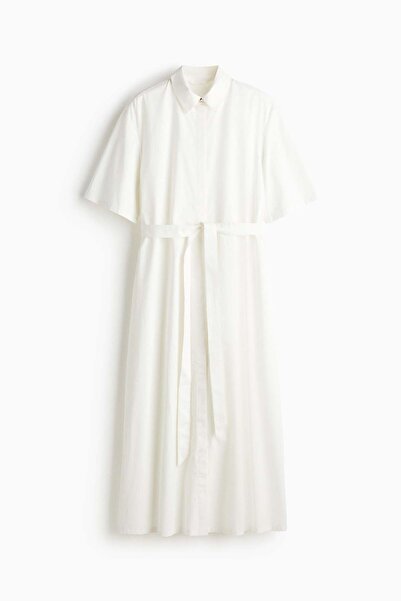 H&M فستان قميص من قماش التويل مع حزام ربط