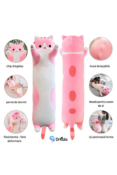 DrKala Digital Kala Plush Toy Long Cat, 50 cm, Pillow Type, for children and adults, Pink