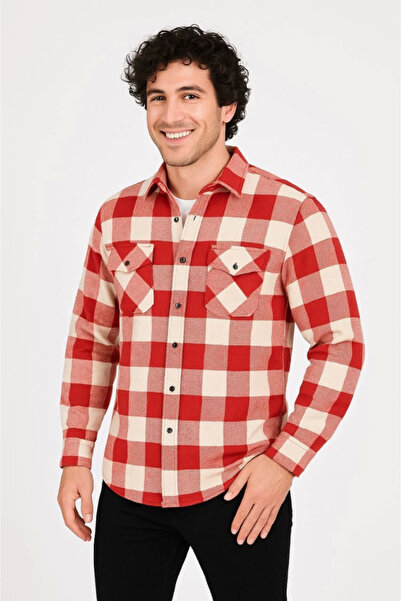 HAZEGO Men's Long Sleeve Lumberjack Shirt - Red