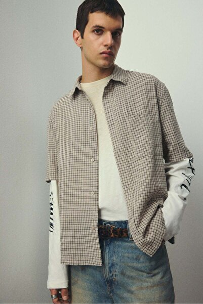 H&M Oversized Fit Short-sleeved linen-blend shirt