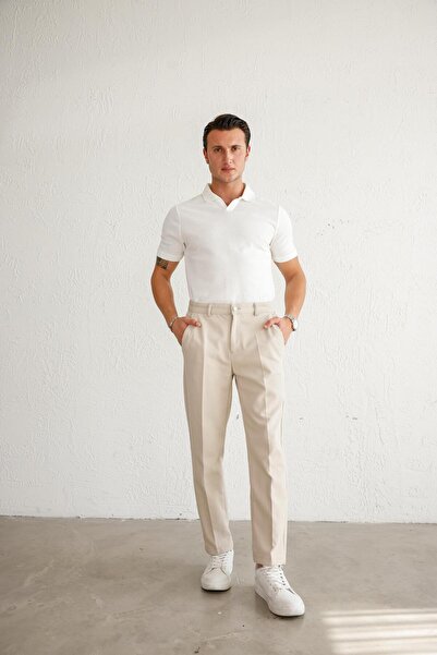 BRACCAS Men's Relaxed Fit Beige Trousers