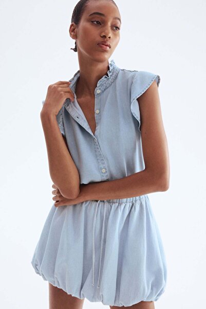 H&M Frill-trimmed denim blouse