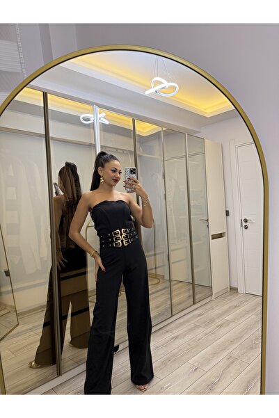 Gamze Ege Fashion Siyah tulum gold kemer detaylı