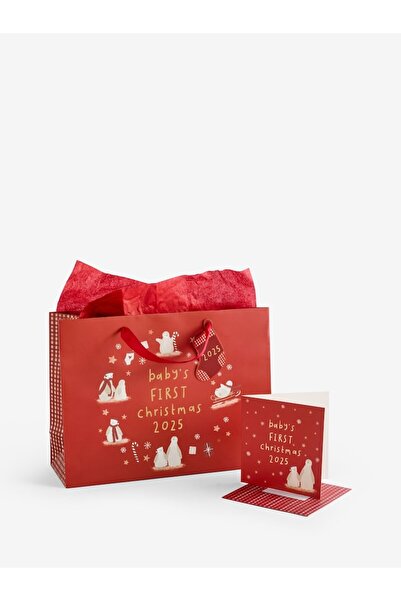 Next Baby Premium Kırmızı Yılbaşı Hediye Çantası ve Kart Seti