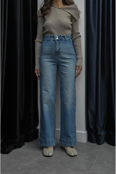 Havoş Blue Button Detailed Jeans Without Front Pockets