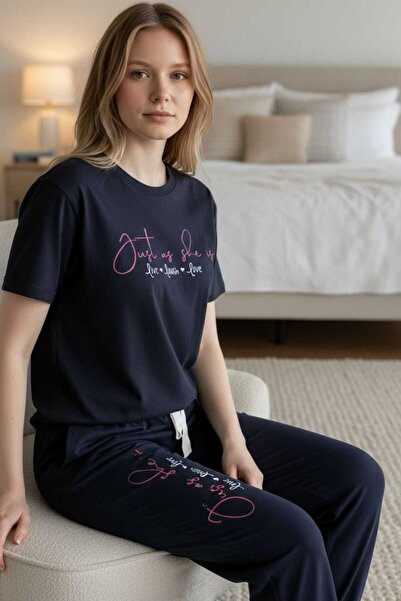 Dantelove Kadın Pijama Takımı Balaklar Lastikli Likralı Rahat 2'li