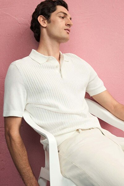 H&M Slim Fit Cable-knit polo shirt
