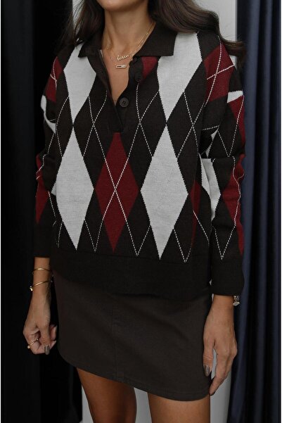 Havoş Acı Kahve Gentry Baklava Desenli Kazak