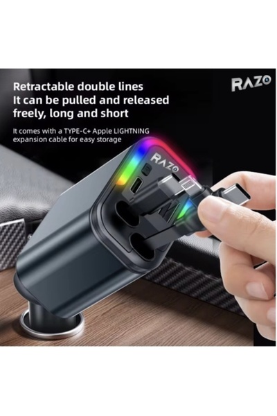 Razo Încărcător auto inteligent 4 în 1, încărcare rapidă cu lumină ambientală colorată și proiecție a cerului înstelat