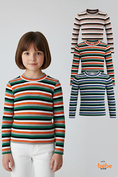 Trend Bebe Butik Set de 3 body-uri pentru fete, cu mâneci lungi, cu dungi col...