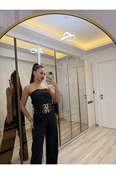 Gamze Ege Fashion Siyah tulum gold kemer detaylı