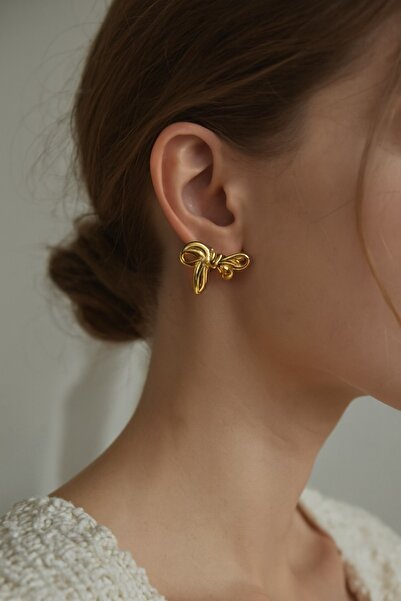 Kokoş Bow Detail Steel Earrings Gold