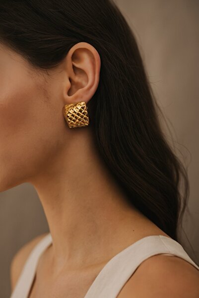 Kokoş Kare Detay Küpe Gold